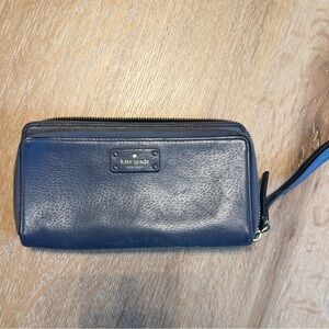 Kate Spade New York Navy Blue Zip-Around Leather Continental Wallet Wristlet